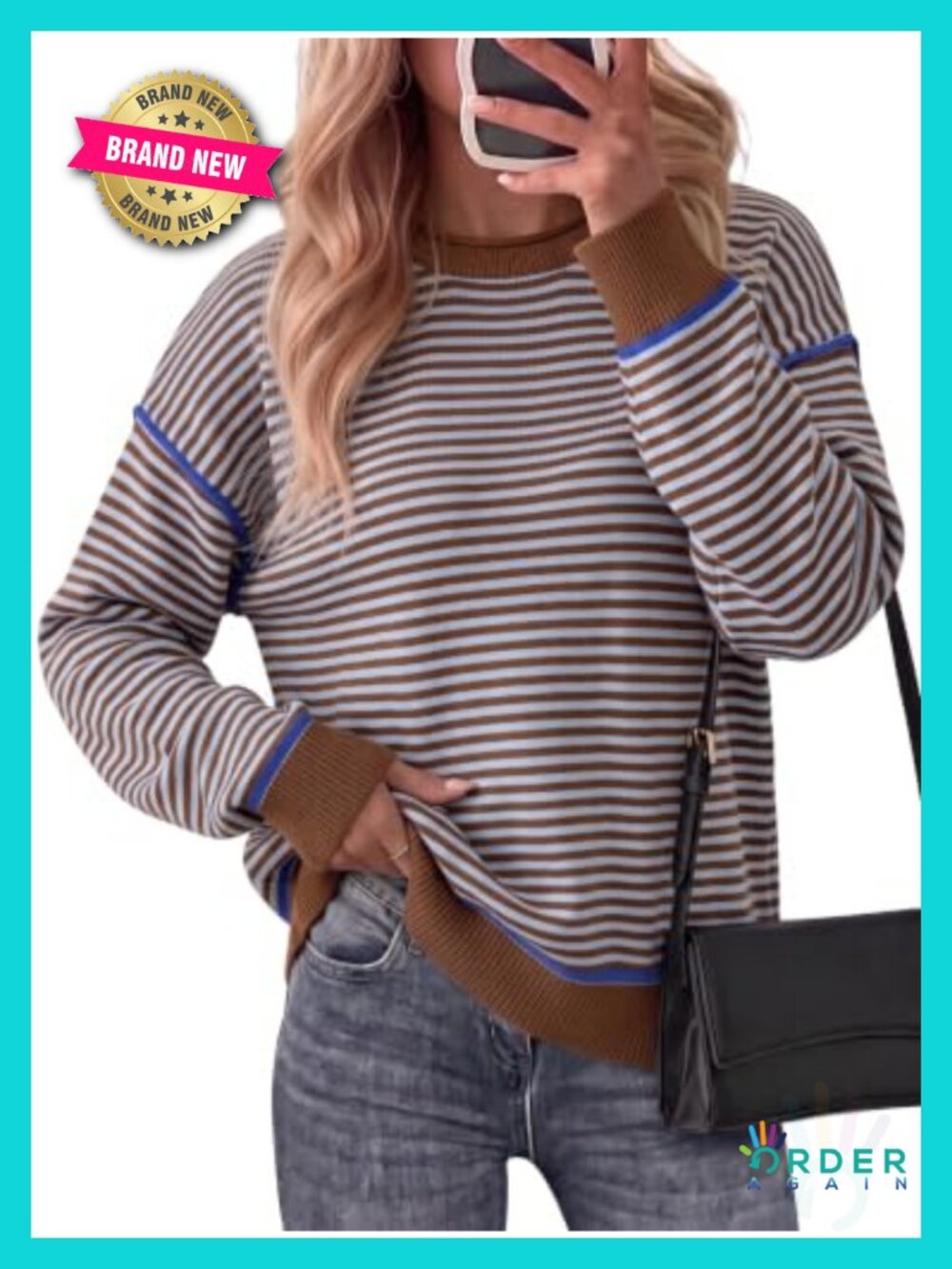Oversized Striped Pullover Sweater Women Long Sleeve Crew Neck Knit Tunic Top